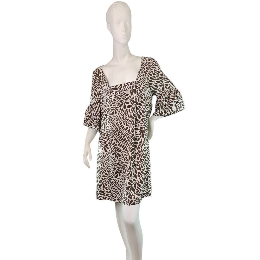 Trina Turk Cuddle Fronds Silk Jacquard Dress $298 Cocoa & White Square Neck 10